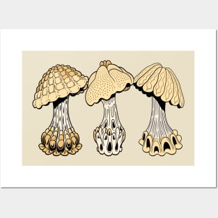 Mushrooms Trippy Beige Posters and Art